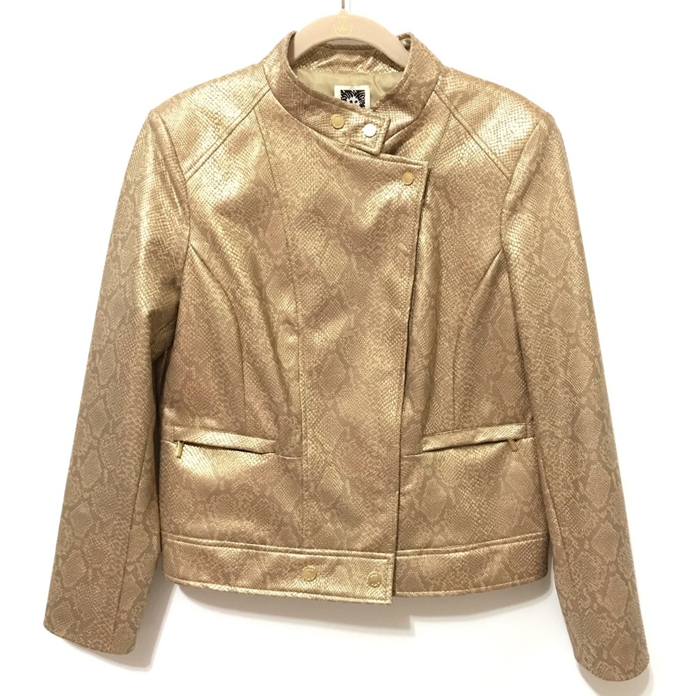 Anne Klein Womens Moto Jacket M Gold Snake Full Up
